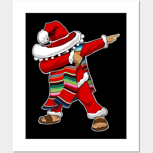 Christmas Sombrero Dabbing Mexican Serape Poncho Santa Wall Art by lostbearstudios